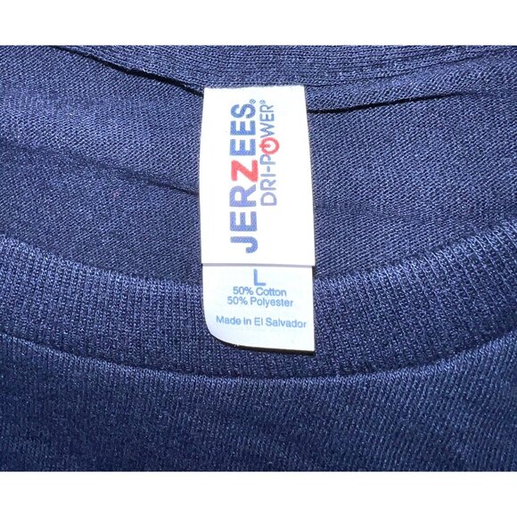 Jerzees Dri-Power Long Sleeve Shirt Navy Blue Size Large Cotton/Polyester Blend - Picture 3 of 3